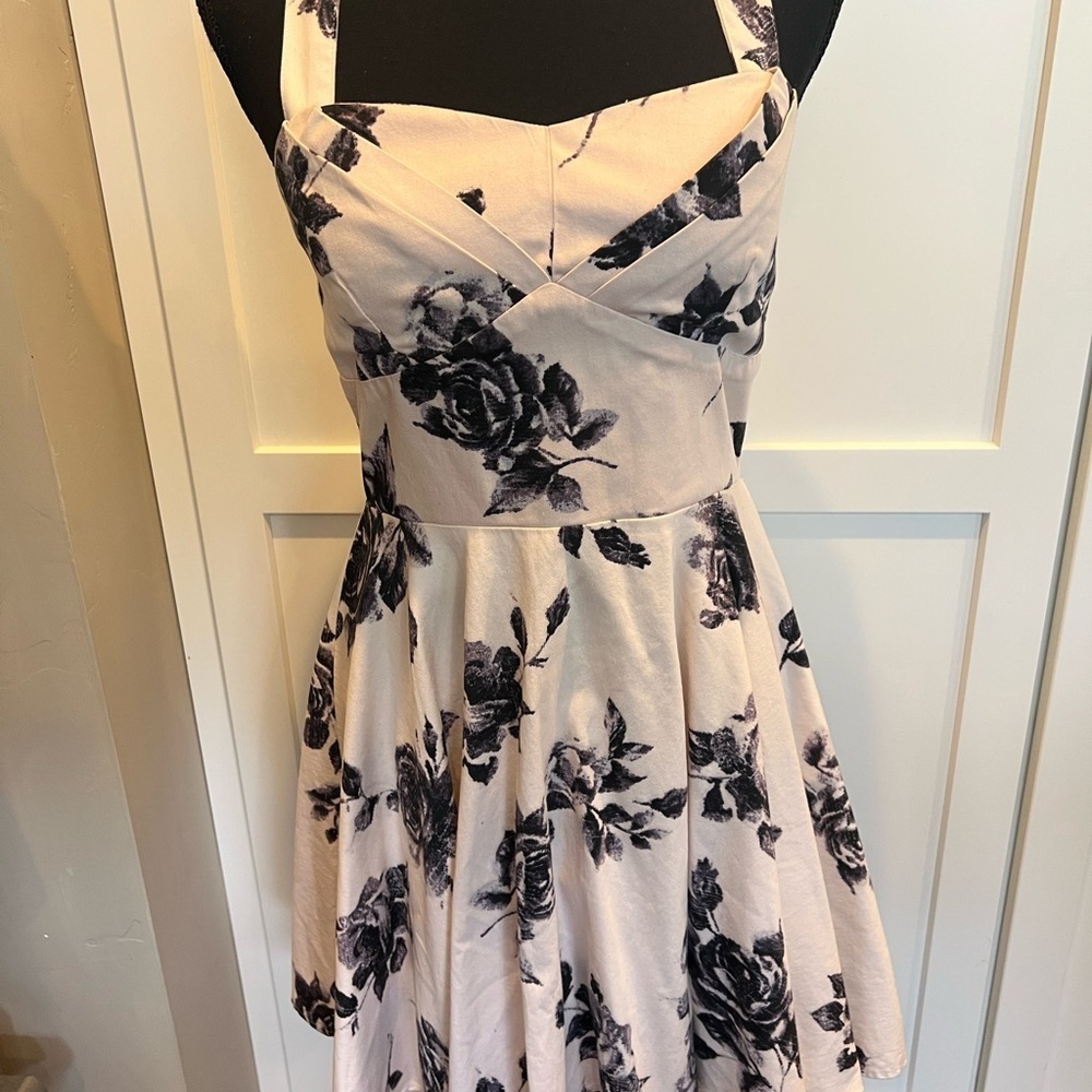 Ixia Floral Halter Mini Dress Black Strapless Size M